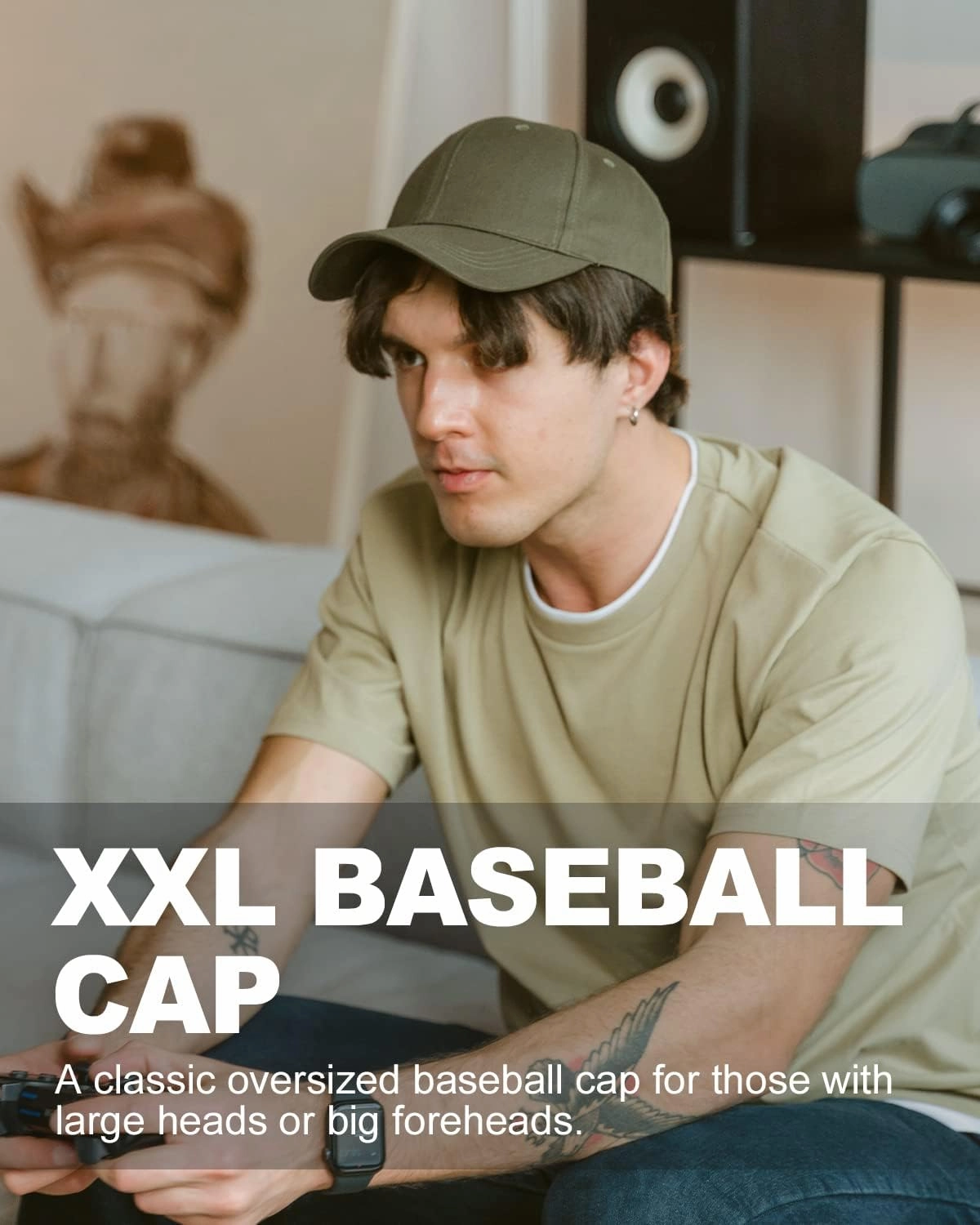 Zylioo Oversize XXL 100% Cotton Baseball Cap,Large Baseball Hat for Big Heads 23.5"-25.5",Adjustable Plain Dad Cap